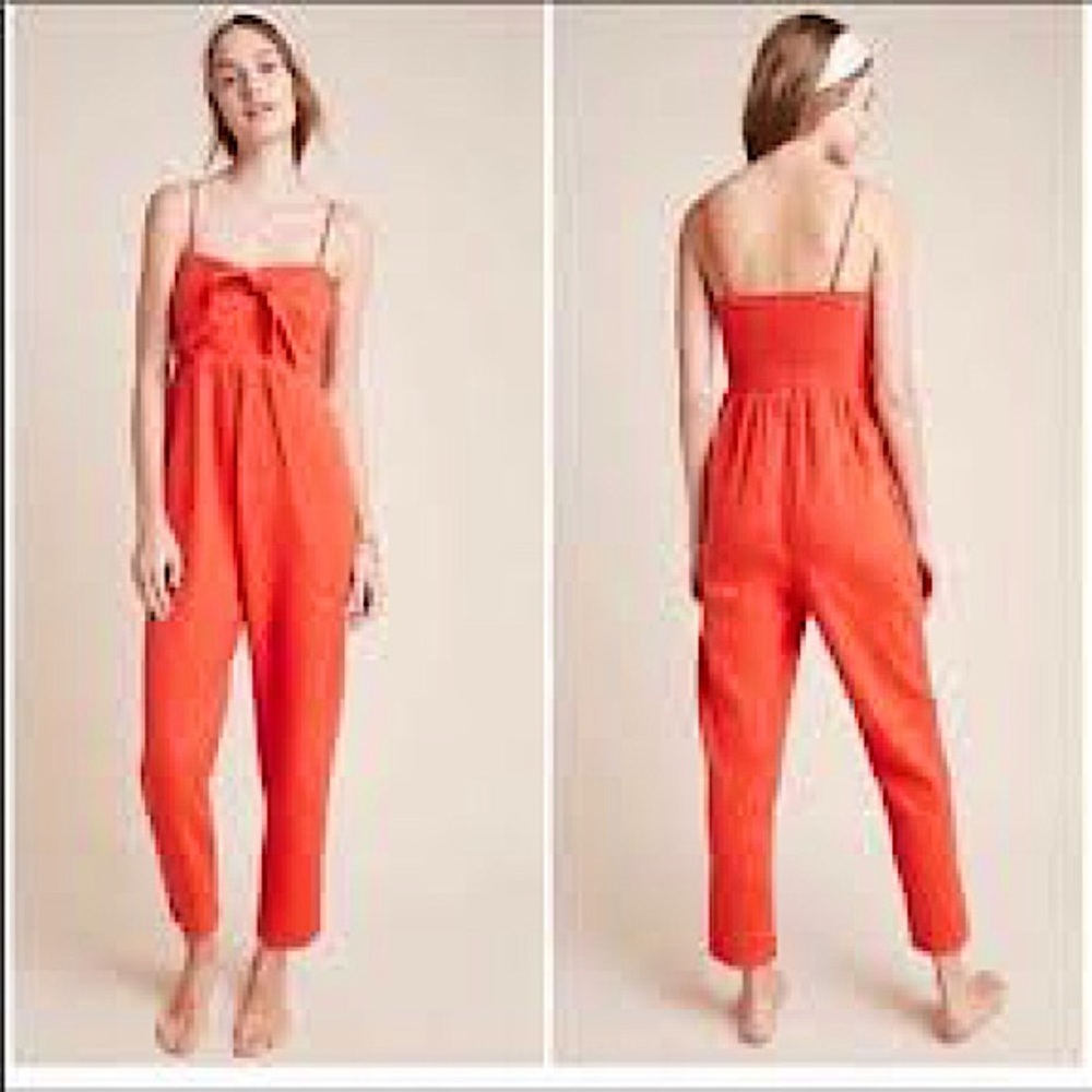 ANTHROPOLOGIE SATURDAY SUNDAY ISABEL TIE FRONT ORANGE JUMPSUIT MP M P - Picture 2 of 4